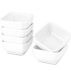 DELLING Ultra-Strong 3 Oz Ceramic Dip Bowls Set, White Dipping Sauce Bowls/Dishes for Tomato Sauce, Soy, BBQ and other Party Supplies – Set of 6