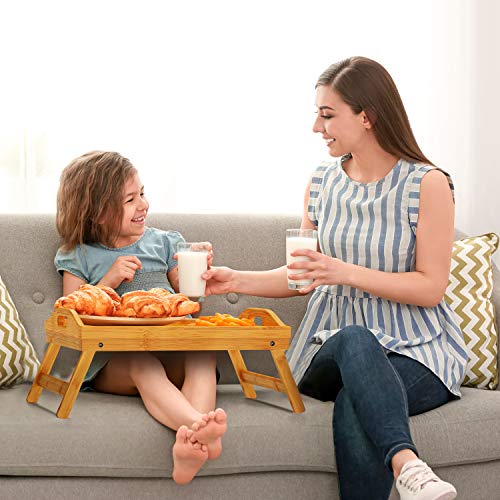 Pipishell Bamboo Bed Tray Table with Foldable Legs, Breakfast Tray with Handles, Ideal for Kids, Couples, Sofa, Bed, Eating, Working, Used As Laptop Desk Snack Tray – 2 Pack | The Storepaperoomates Retail Market - Fast Affordable Shopping