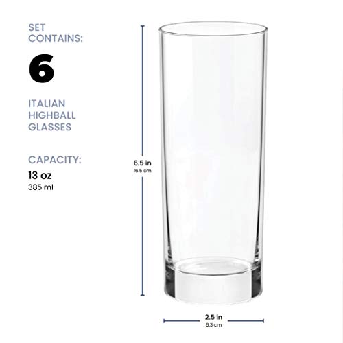 Paksh Novelty Italian Highball Glasses [Set of 6] Clear Heavy Base Tall Bar Glass – Drinking Glasses for Water, Juice, Beer, Wine, Whiskey, and Cocktails | 13-Ounce Cups | The Storepaperoomates Retail Market - Fast Affordable Shopping