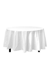 12-Pack Premium Plastic Tablecloth 84in. Round Table Cover – White