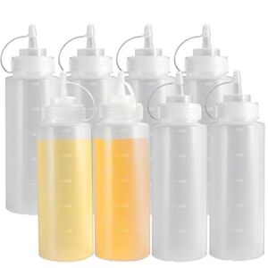 8 Pack Condiment Squeeze Bottles – OAMCEG 16 OZ Durable Plastic Squeeze Squirt Bottle with Discrete Measurements, for Ketchup, BBQ, Sauces, Syrup, Condiments, Dressings, Arts and Crafts – BPA Free