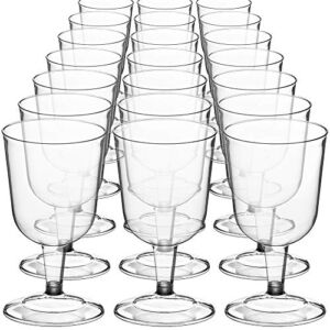DecorRack 24 Wine Glasses, 6 Oz Plastic Party Wine Cups, Perfect for Outdoor Parties, Weddings, Picnics, Stackable, Reusable, Disposable Stemmed Clear Wine Glasses (Pack of 24)