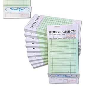 WeiLife. [10 Books] 1 Part Guest Check Pads Green & White Guest Check Pad with Bottom Guest Receipt, for Waitress Book Hotel, Delivery, Bars, Cafes and Restaurants Orders. 50 Checks Per Book, Total 500 Guest Checks.