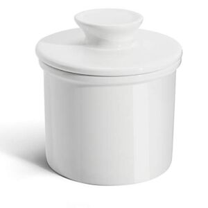 Sweese Butter Dish – Butter Crock for Counter with Water Line for Spreadable Butter – French Butter Keeper with Lid – No More Hard Butter – White, No. 305.101