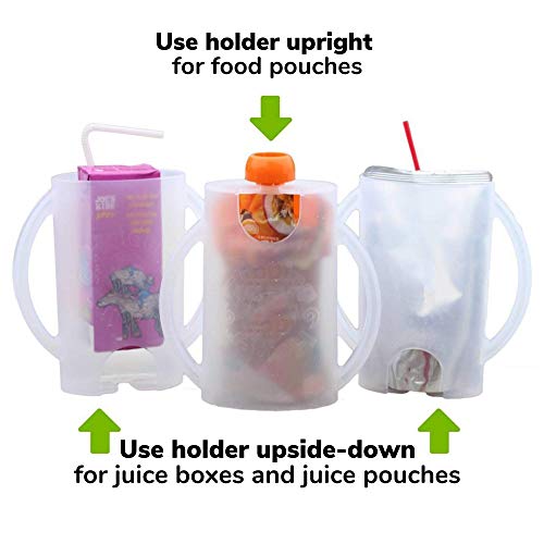 Deluxe Squeeze Proof Flipping Holder (2-Pack with lids) for Food Pouches & Juice Boxes – Multipurpose – Prevent Messes & Support Self-Feeding – Easy Grasping Handles – Made in USA | The Storepaperoomates Retail Market - Fast Affordable Shopping