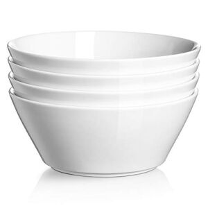 DOWAN Ceramic Soup Bowls, 32 Ounces White Ramen Bowl for Noodle, Porcelain Salad Bowls Set of 4, Large Cereal Snack Bowls for Kitchen, Dishwasher & Microwave Safe