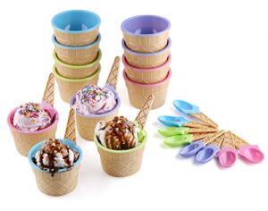 Greenco Ice Cream Bowls and Spoons – Ice Cream Cups for birthday party decorations, Set of 12 Vibrant Colors