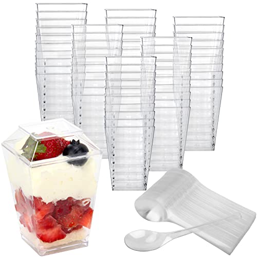 HawHawToys Dessert Cups, 60 Pack 5.4oz Appetizer Cups Parfait Cups Clear Plastic Dessert Cups with Lids and Spoons | The Storepaperoomates Retail Market - Fast Affordable Shopping