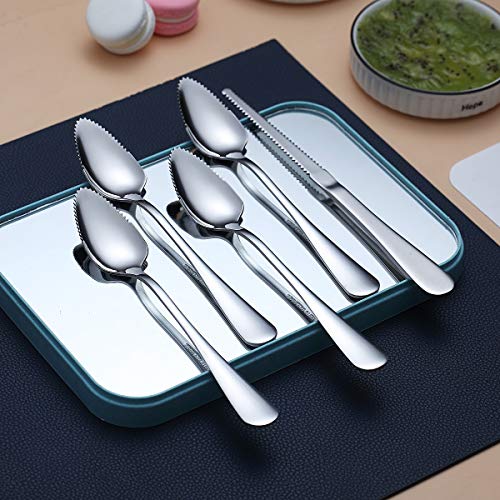 Grapefruit Spoons 5 Pieces Set, 4 Stainless Steel Grapefruit Spoon And 1 Grapefruit knife With Titanium Plating, Grapefruit Utensil Set, Serrated Edges Spoon pack of 5 ( Silver) | The Storepaperoomates Retail Market - Fast Affordable Shopping