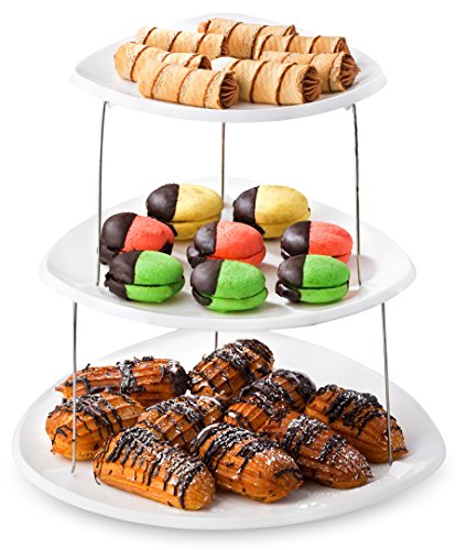 Collapsible Party Tray, 3 Tier – The Decorative Plastic Appetizer Trays Twist Down and Fold Inside for Minimal Storage Space. An Elegant Tray for Serving Sandwiches, Cake, Sliced Cheese and Deli Meat. | The Storepaperoomates Retail Market - Fast Affordable Shopping