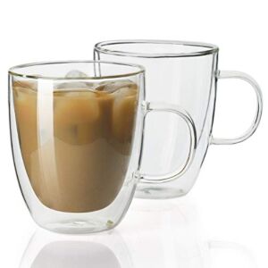 Sweese Double Wall Glass Coffee Mugs – 12.5 oz Insulated Espresso Cups Set of 2, Perfect for Cappuccino, Latte, Americano, Tea Bag, Beverage (413.101)
