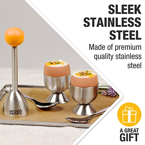 Egg Cups For Soft Boiled Eggs Holder – Egg Cracker Topper Tool Set – Egg Cutter, Breaker, & Remover – Egg Shell Opener Tool Includes Spoons by Eparé – US Based Company | The Storepaperoomates Retail Market - Fast Affordable Shopping