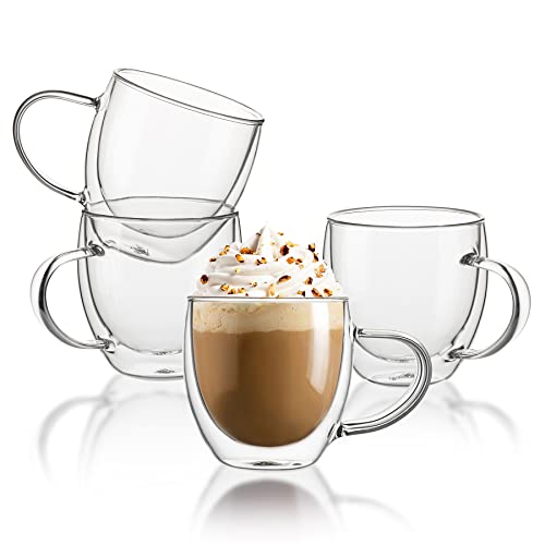 Sweese 415.101 Glass Coffee Cups – 8 oz Double Wall Insulated Glass Coffee Mugs Set with Handle, Perfect for Espresso, Latte, Cappuccino, Set of 4 | The Storepaperoomates Retail Market - Fast Affordable Shopping