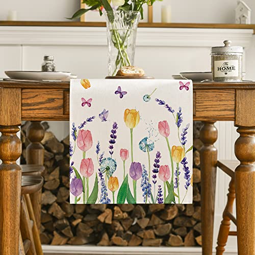 Artoid Mode Lavender Tulip Spring Table Runner, Summer Seasonal Anniversary Holiday Kitchen Dining Table Decoration for Indoor Outdoor Home Party Decor 13 x 72 Inch | The Storepaperoomates Retail Market - Fast Affordable Shopping