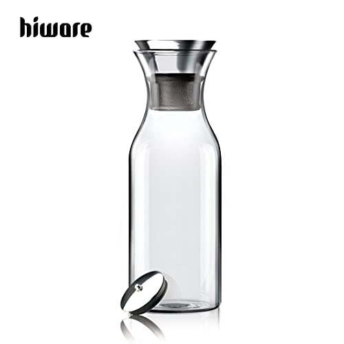 Hiware 35 Oz Glass Carafe with Stainless Steel Silicone Flip-top Lid – Glass Water Pitcher Fridge Ice Tea Maker | The Storepaperoomates Retail Market - Fast Affordable Shopping