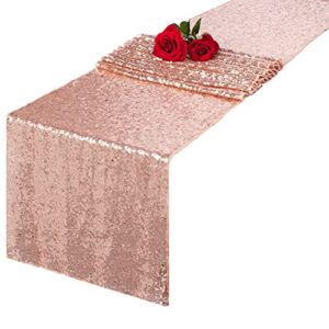 Rose Gold Glitter Sequin Table Runner 12×72 inch for Sparkling Your Party Home Table Docorations Happy Birthday Wedding Bridal Shower Baby Shower