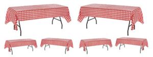 Pack of 6 Plastic Red and White Checkered Tablecloths – 6 Pack – Picnic Table Covers by Oojami