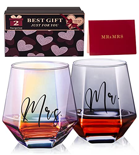 FONDBLOU Wine Glasses Gifts for Mr and Mrs, Wedding Gifts for Bride and Groom, Gifts for Bridal Shower Newlywed Engagement and Anniversary, Couples Gifts for Husband & Wife | The Storepaperoomates Retail Market - Fast Affordable Shopping