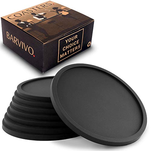 Barvivo Silicone Coasters with Holder Set of 8 – Cup Coasters for Indoor and Outdoor, Perfect Durable Coaster for Tabletop Protection, Anti Slip, Suitable for All Drinks & Table Types – Black | The Storepaperoomates Retail Market - Fast Affordable Shopping