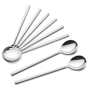 Spoons, 8 Pieces Stainless Steel Korean Spoons,8.5 Inch Soup Spoons, Korean Spoon with Long Handles, Rice Spoon, Asian Soup Spoon for Home, Kitchen, or Restaurant