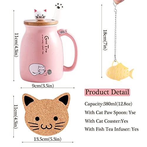 BigNoseDeer Cat Mug Cute Ceramic Coffee Cup with Lovely Kitty Lid, Cat Paw Spoon,kawaii coaster,Novelty Morning Cup Tea Milk Christmas Mug 380ML | The Storepaperoomates Retail Market - Fast Affordable Shopping