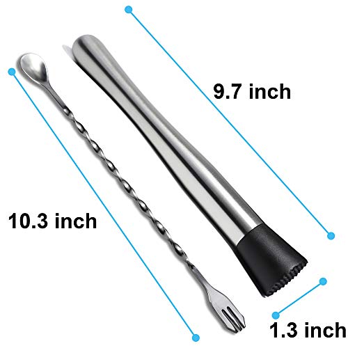 10 Inch Stainless Steel Cocktail Muddler and Mixing Spoon, 2 Pieces Home Bar Tool Bartender Set for Cocktails Mojitos Ice Fruit Drinks | The Storepaperoomates Retail Market - Fast Affordable Shopping