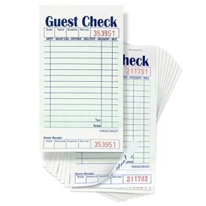 Server Note Pads [10 Books] – Guest Checks Notepad for Waiter Waitress Servers, Commercial Check Pads with Guest Receipt for Restaurants Food Order, 50 Sheets/Pad