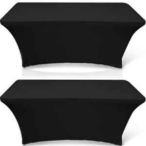White Classic Wealuxe 6-feet Rectangle Tablecloth – Spandex Stretchable Table Cloth Cover, Black, 2 Pack
