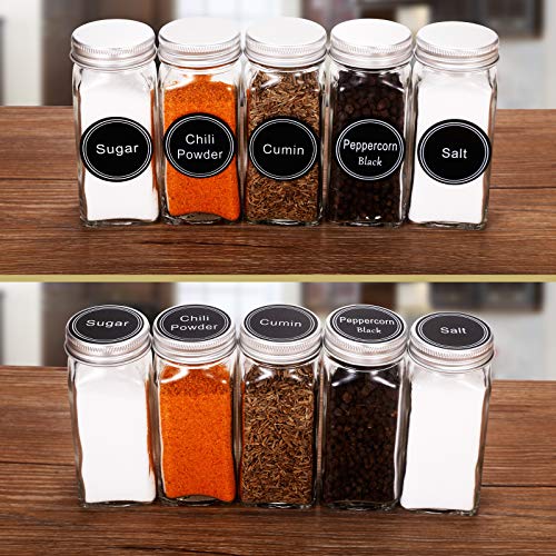 SWOMMOLY 25 Glass Spice Jars with 703 Spice Labels, Chalk Marker and Funnel Complete Set. 25 Square Glass Jars 4OZ, Airtight Cap, Pour/sift Shaker Lid | The Storepaperoomates Retail Market - Fast Affordable Shopping