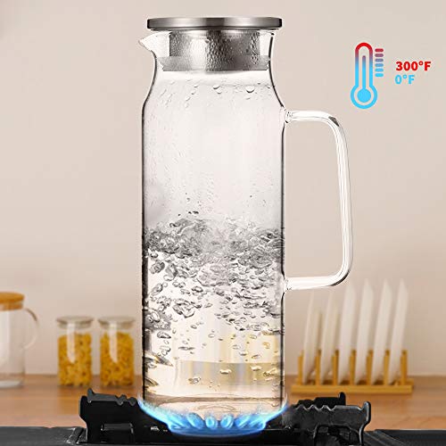 Glass Pitcher with Lid and Handle, 50 oz/1500ml Water Pitcher, Pitcher for Ice Tea and Homemade Juice, Heat Resistant Borosilicate Glass Carafe for Hot/Cold Water. | The Storepaperoomates Retail Market - Fast Affordable Shopping