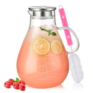 Glass Pitcher with Lid, 105.6oz Glass Water Pitcher with Precise Scale Line, HOUSALE 18/8 Stainless Steel Iced Tea Pitcher, Easy Clean Heat Resistant Borosilicate Glass for Milk, Cold & Hot Beverages