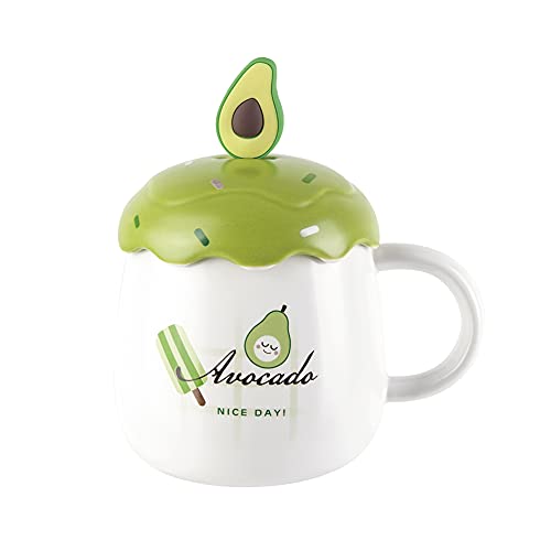 Ceramic Mug Coffee Cup porcelain cup With Lid Spoon And Handle-Avocado Creative Funny Cartoon Water Cup, Tea Cup, Soup, Latte, Milk, Cappuccino ,Dishwasher Cleaning, High Temperature Resistanc | The Storepaperoomates Retail Market - Fast Affordable Shopping