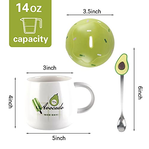 Ceramic Mug Coffee Cup porcelain cup With Lid Spoon And Handle-Avocado Creative Funny Cartoon Water Cup, Tea Cup, Soup, Latte, Milk, Cappuccino ,Dishwasher Cleaning, High Temperature Resistanc | The Storepaperoomates Retail Market - Fast Affordable Shopping