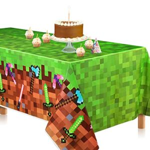 Pixel Miner Crafting Style Tablecloth,Extra-Large 108”x54” Mine Crafting Creeper Disposable Table Covers, Ideal for Girls Boys Pixel Mining Birthday Party Supplies Decoration (1)
