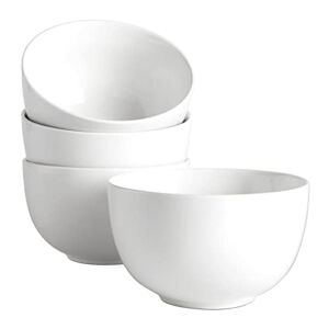 DOWAN Deep Soup Bowls, 30 Ounces White Cereal Bowl for Oatmeal, Ceramic Ramen Bowls for Noodle, Porcelain Bowls Set 4 for Kitchen, Thanksgiving and Christmas, Rice Bowls