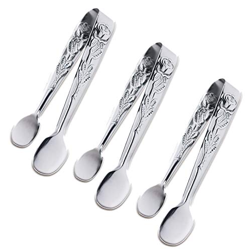 3PCS Mini Serving Tongs, 4Inch Rose Stainless Steel Sugar Cube Tongs, Sliver Small Ice Tongs for Tea and Coffee Party, Appetizers, Desserts by Sunenlyst (Silver) | The Storepaperoomates Retail Market - Fast Affordable Shopping