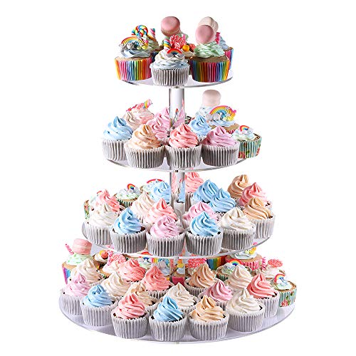 Cupcake Stand, 4-Tier Round Acrylic Cupcake Display Stand Dessert Tower Pastry Stand for Wedding Birthday Theme Party- 15.7 Inches (Transparent) | The Storepaperoomates Retail Market - Fast Affordable Shopping