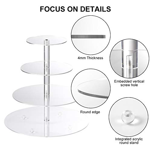 Cupcake Stand, 4-Tier Round Acrylic Cupcake Display Stand Dessert Tower Pastry Stand for Wedding Birthday Theme Party- 15.7 Inches (Transparent) | The Storepaperoomates Retail Market - Fast Affordable Shopping