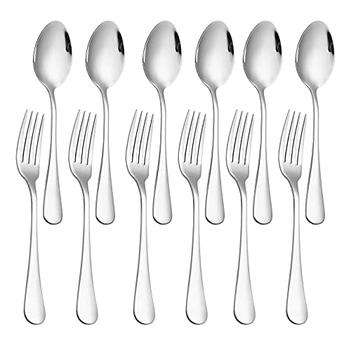 Set of 12, Stainless Steel Dinner Forks and Spoons Silverware Set, Heavy-Duty Dinner Forks (8 Inch) and Spoons Cutlery Set, Dishwasher Safe (Silver) | The Storepaperoomates Retail Market - Fast Affordable Shopping