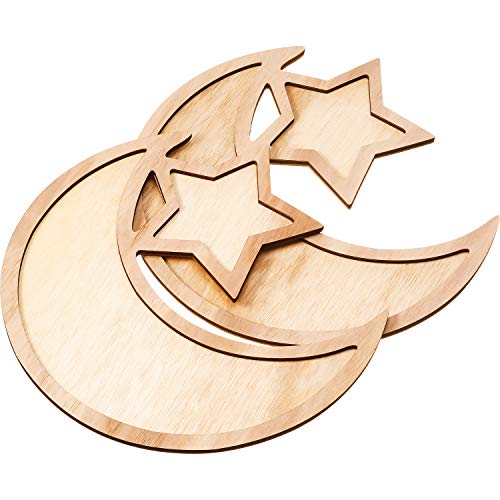 2 Sets Ramadan Wood Tray Moon Wooden Star Tableware Eid Mubarak Party Serving Tableware for Breakfast Dinner Dessert Pastry Display Holder Decoration Ornament | The Storepaperoomates Retail Market - Fast Affordable Shopping