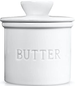 French Butter Crock for Counter With Water Line, On Demand Spreadable Butter, Ceramic Bell Style Butter Keeper to Leave On Counter, French Butter Dish with Lid, White