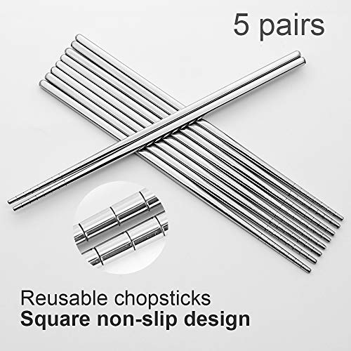 Stainless Steel Chopsticks Reusable Multicolor Lightweight 304 Metal Chopsticks Dishwasher Safe – 5 Pairs (Silver) | The Storepaperoomates Retail Market - Fast Affordable Shopping