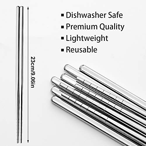 Stainless Steel Chopsticks Reusable Multicolor Lightweight 304 Metal Chopsticks Dishwasher Safe – 5 Pairs (Silver) | The Storepaperoomates Retail Market - Fast Affordable Shopping
