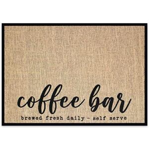 New Mungo Coffee Bar Mat – Coffee Bar Decor for Coffee Station – Coffee Bar Accessories for Coffee Decor – Brewed Fresh Daily Self Serve Coffee Mat – Burlap Placemat with Fabric Backing – 20”x14”