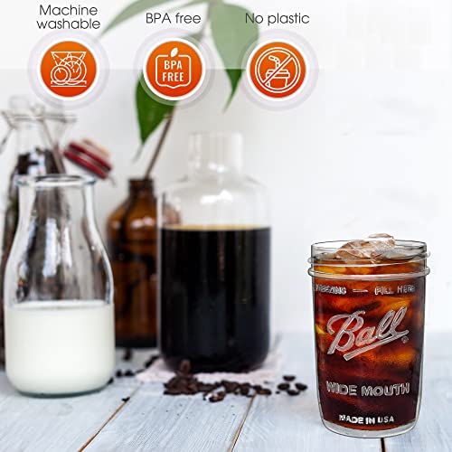 Reusable Wide Mouth Smoothie Cups Boba Tea Cups Bubble Tea Cups with Lids and Gold Straws Mason Jars Glass Cups (2-pack, 16 oz mason jars) Brand Capsule Classic | The Storepaperoomates Retail Market - Fast Affordable Shopping