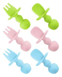 6 Pcs Silicone Baby Spoons First Stage and Baby Fork, Toddler Utensils for Baby Led Weaning, Chewable Baby Utensils for Self-Feeding