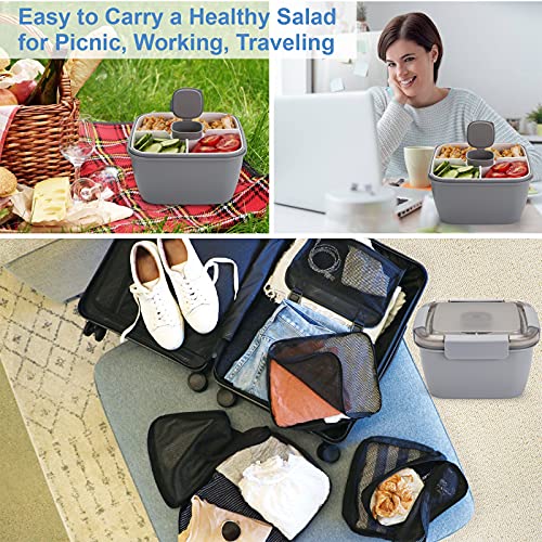 Freshmage Salad Lunch Container To Go, 52-oz Salad Bowls with 3 Compartments, Salad Dressings Container for Salad Toppings, Snacks, Men, Women (Grey) | The Storepaperoomates Retail Market - Fast Affordable Shopping
