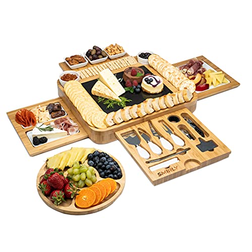 SMIRLY Bamboo Cheese Board and Knife Set: Extra Large Charcuterie Board Set & Accessories, Unique House Warming Gifts, New Home, Anniversary Wedding Gifts for Couple, Bridal Shower Gift for Women | The Storepaperoomates Retail Market - Fast Affordable Shopping