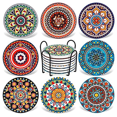 Coasters for Drinks,AODINI Set of 8 Absorbent Stone Coasters for Wooden Table, Mandala Ceramic Coasters with Cork Base, Gift for Housewarming Birthday and Family – Great Home and Dining Room Decor | The Storepaperoomates Retail Market - Fast Affordable Shopping