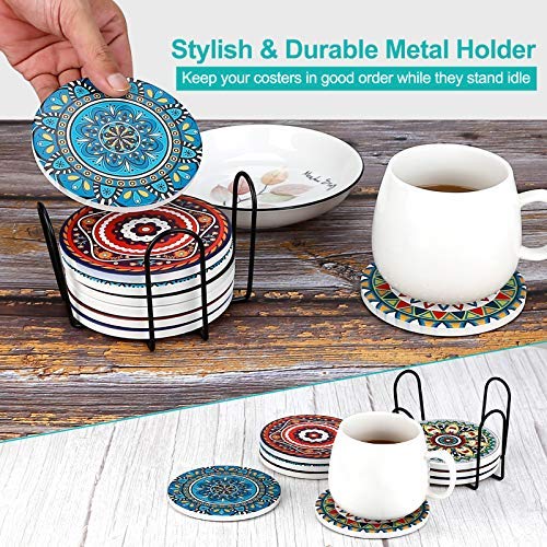 Coasters for Drinks,AODINI Set of 8 Absorbent Stone Coasters for Wooden Table, Mandala Ceramic Coasters with Cork Base, Gift for Housewarming Birthday and Family – Great Home and Dining Room Decor | The Storepaperoomates Retail Market - Fast Affordable Shopping